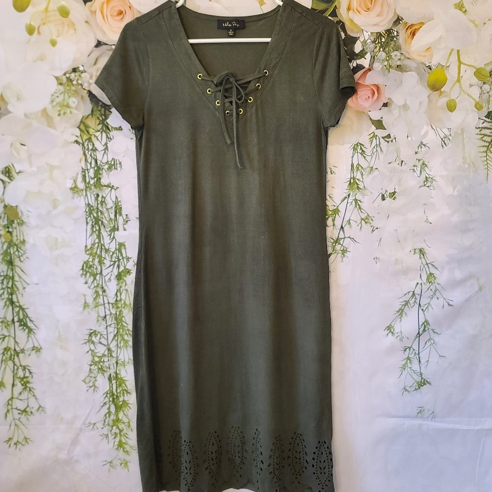 Melissa Paige Green faux suede dress